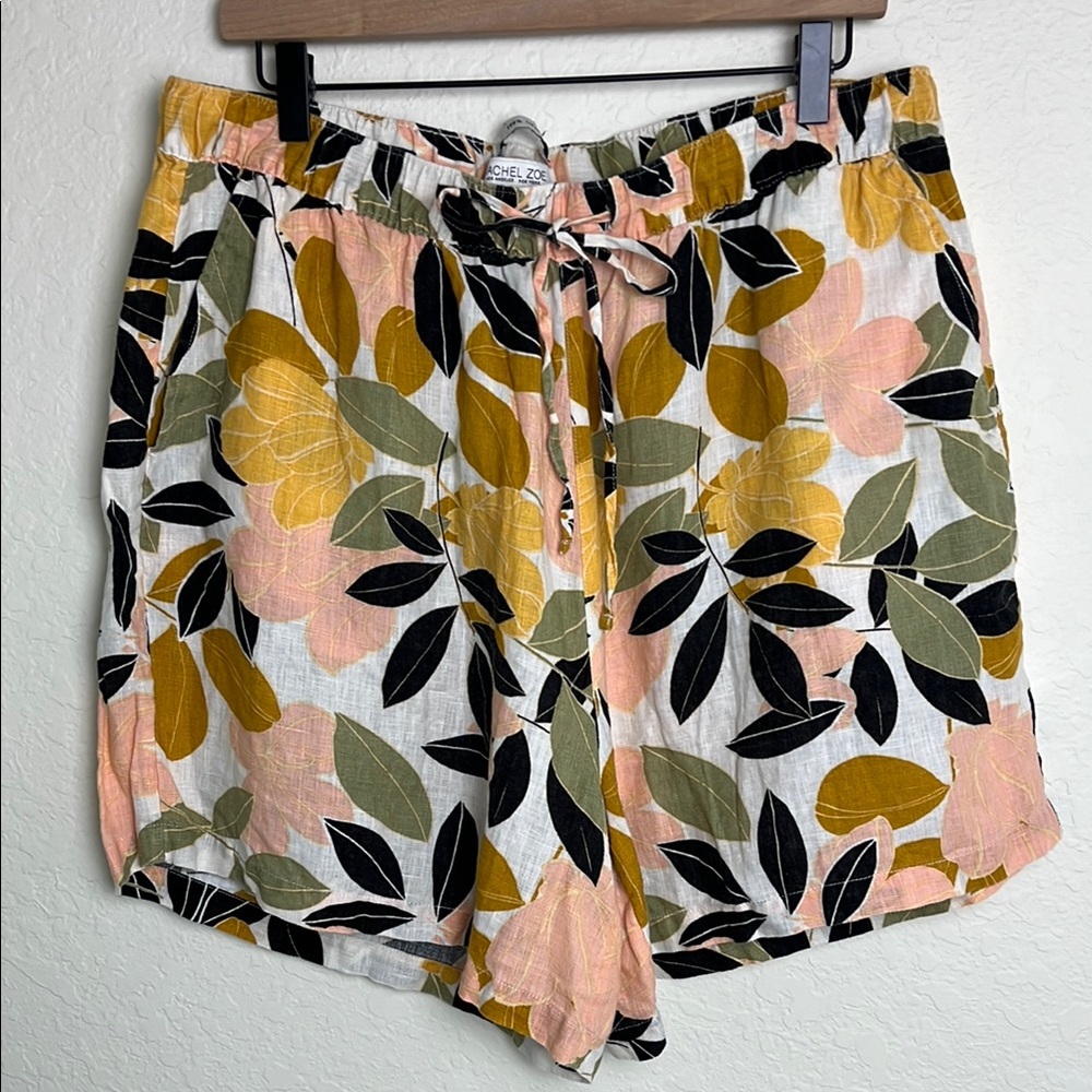 Rachel Zoe 100% Linen Floral Print Pull On Shorts Sz 1X